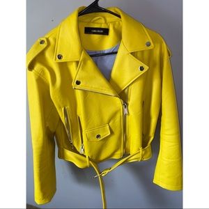 Zara Yellow Vegan Leather Moto Jacket; Size Medium